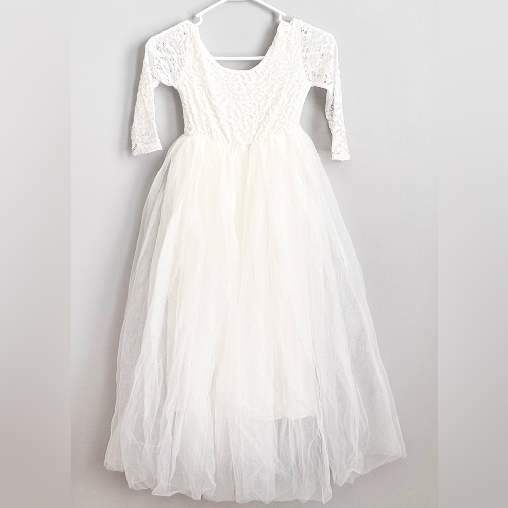 PEONY White Lace and Tull, Flower Girl, First Communion, Girls Dress Size 6